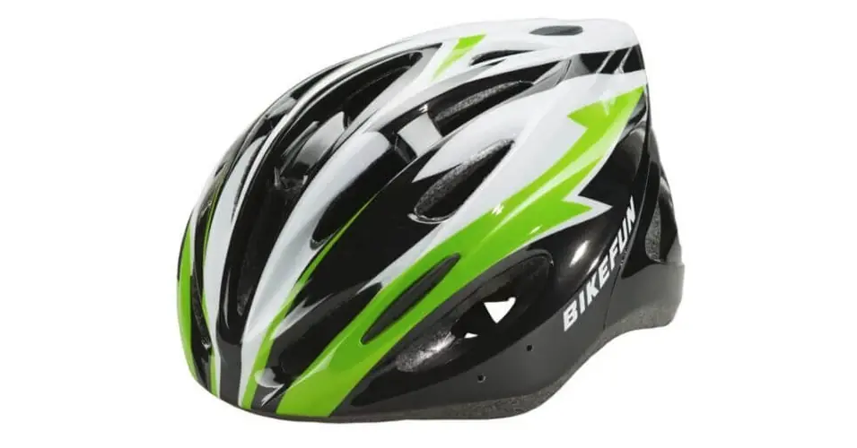 Akciós ár Bikefun Cobber unisex bukósisak, S-es (52-55 cm), beépített villogóval, fekete-zöld-fehér
